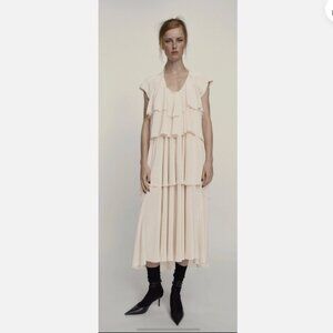 Zara Studio Collection Cream Ruffled Midi Maxi Dress Limited Edition NWT